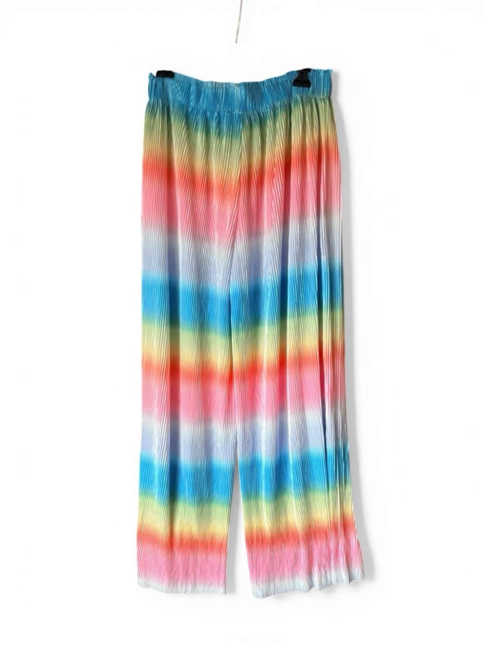 Easel Turquoise Ombré Plisse Wide-Legged Pants, L - Picture 2 of 6